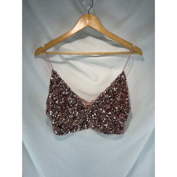 Intimately By Free People Tops - Intimately By Free People Women's Pale Pink Big Night Crop Top Sequin Size Small